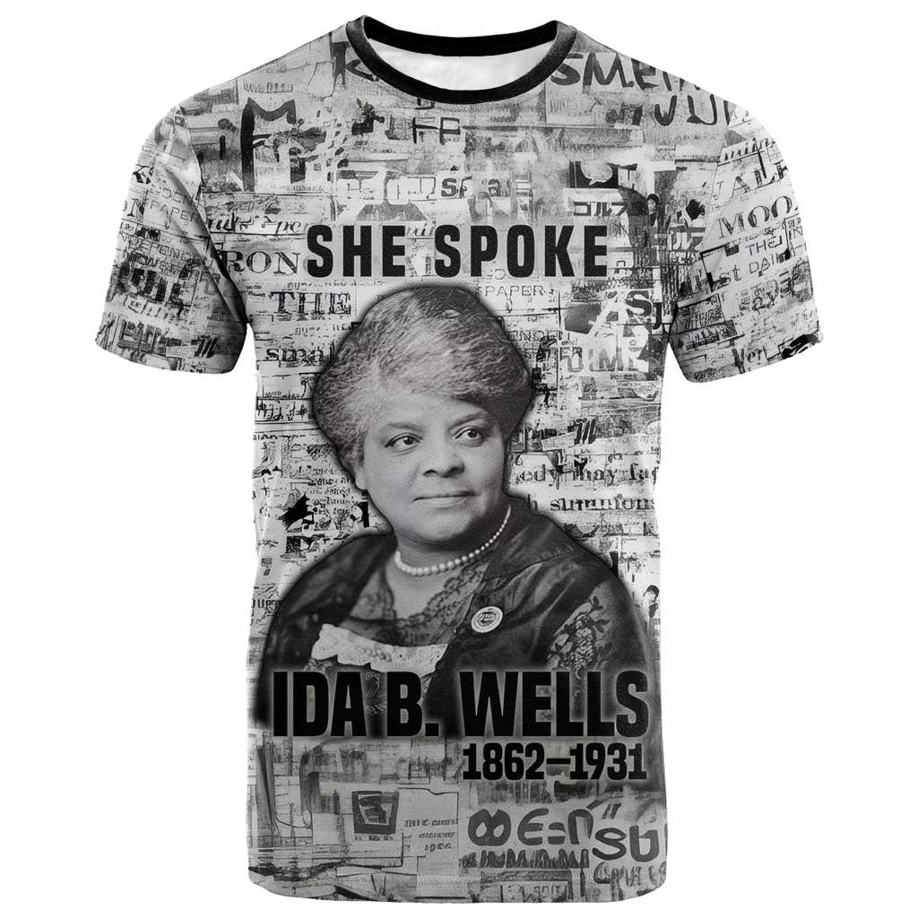 Ida B. Wells T shirt with Newspaper Collage Design Powerful Portrait Civil Rights and Free Press Tribute - African Pride