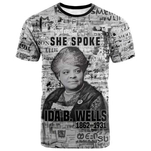 Ida B. Wells T shirt with Newspaper Collage Design Powerful Portrait Civil Rights and Free Press Tribute - African Pride