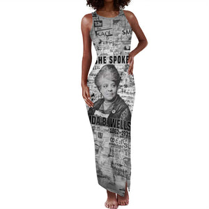 Ida B. Wells Tank Maxi Dress with Newspaper Collage Design Powerful Portrait Civil Rights and Free Press Tribute - African Pride