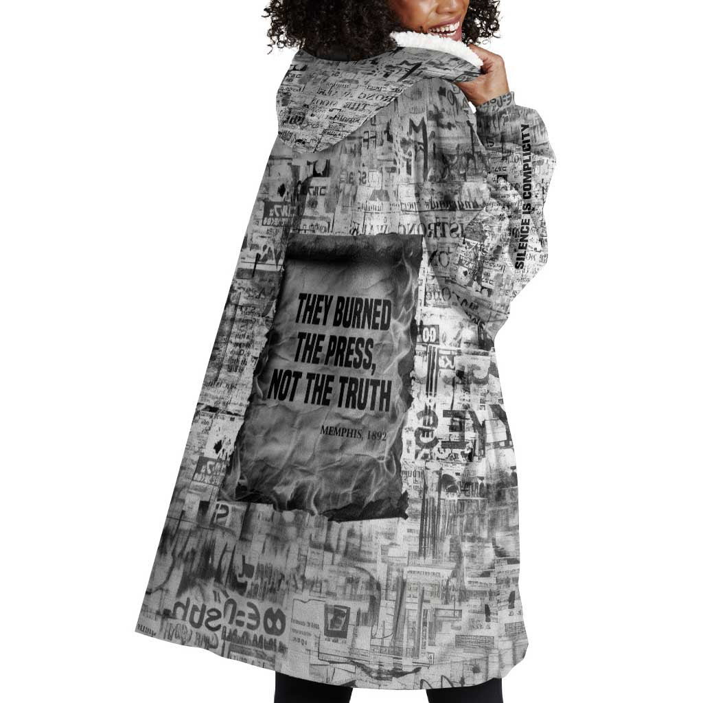 Ida B. Wells Wearable Blanket Hoodie with Newspaper Collage Design Powerful Portrait Civil Rights and Free Press Tribute - African Pride