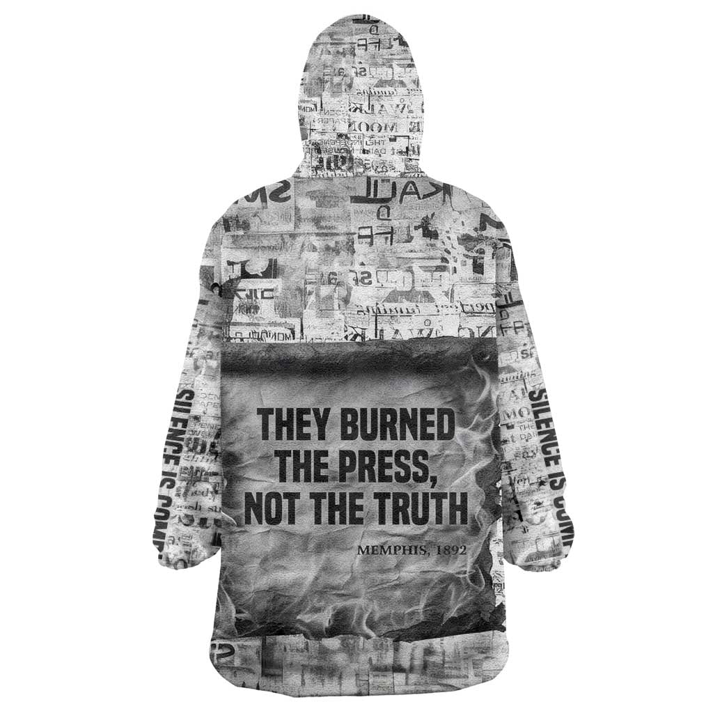 Ida B. Wells Wearable Blanket Hoodie with Newspaper Collage Design Powerful Portrait Civil Rights and Free Press Tribute - African Pride