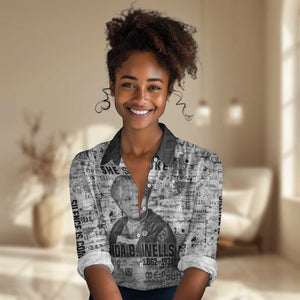 Ida B. Wells Women Casual Shirt with Newspaper Collage Design Powerful Portrait Civil Rights and Free Press Tribute - African Pride