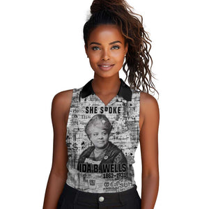 Ida B. Wells Women Sleeveless Polo Shirt with Newspaper Collage Design Powerful Portrait Civil Rights and Free Press Tribute - African Pride
