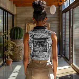 Ida B. Wells Women Sleeveless Polo Shirt with Newspaper Collage Design Powerful Portrait Civil Rights and Free Press Tribute - African Pride