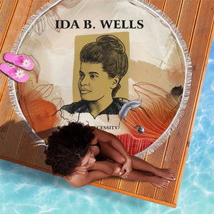 Ida B. Wells Beach Blanket with Floral Pen Design Illustrated Portrait Civil Rights and Journalism Tribute - African Pride