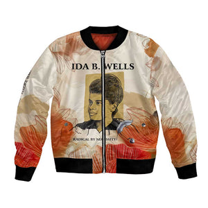 Ida B. Wells Bomber Jacket with Floral Pen Design Illustrated Portrait Civil Rights and Journalism Tribute - African Pride