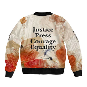 Ida B. Wells Bomber Jacket with Floral Pen Design Illustrated Portrait Civil Rights and Journalism Tribute - African Pride