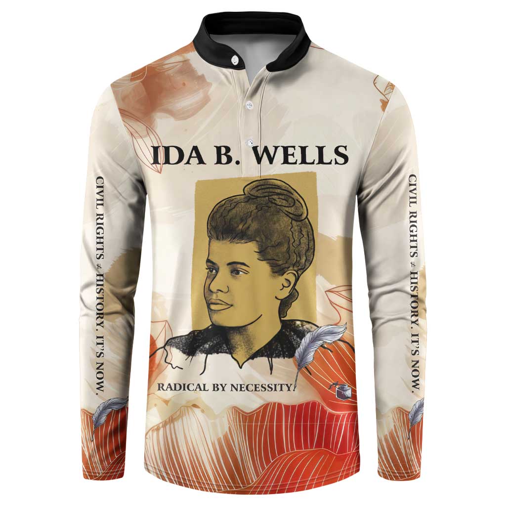 Ida B. Wells Button Sweatshirt with Floral Pen Design Illustrated Portrait Civil Rights and Journalism Tribute