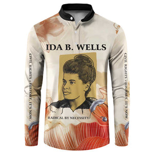 Ida B. Wells Button Sweatshirt with Floral Pen Design Illustrated Portrait Civil Rights and Journalism Tribute