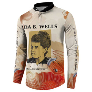 Ida B. Wells Button Sweatshirt with Floral Pen Design Illustrated Portrait Civil Rights and Journalism Tribute