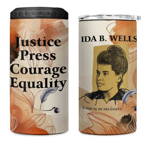 Ida B. Wells 4 in 1 Can Cooler Tumbler with Floral Pen Design Illustrated Portrait Civil Rights and Journalism Tribute - African Pride