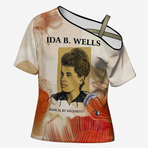Ida B. Wells Cross Shoulder Shirt with Floral Pen Design Illustrated Portrait Civil Rights and Journalism Tribute - African Pride