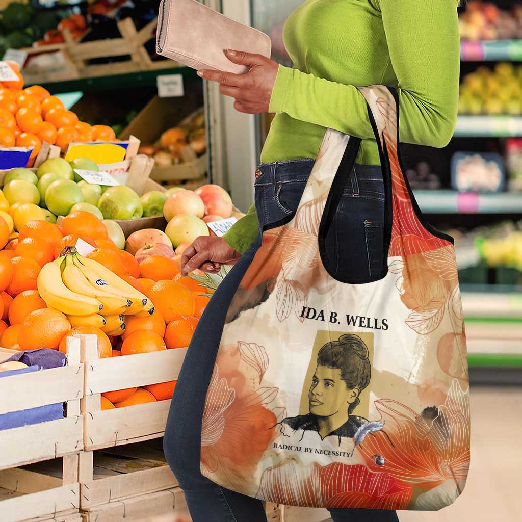 Ida B. Wells Grocery Bag with Floral Pen Design Illustrated Portrait Civil Rights and Journalism Tribute - African Pride