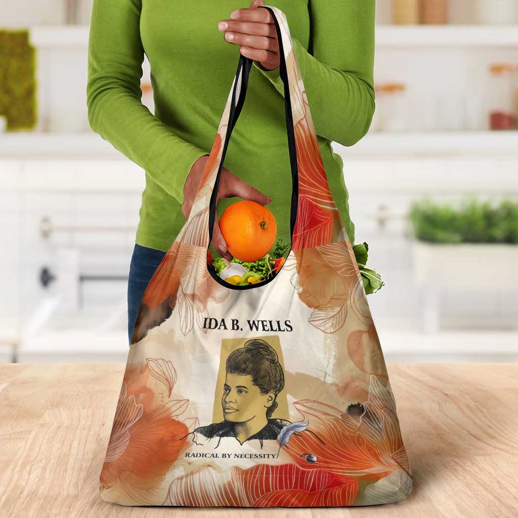 Ida B. Wells Grocery Bag with Floral Pen Design Illustrated Portrait Civil Rights and Journalism Tribute - African Pride
