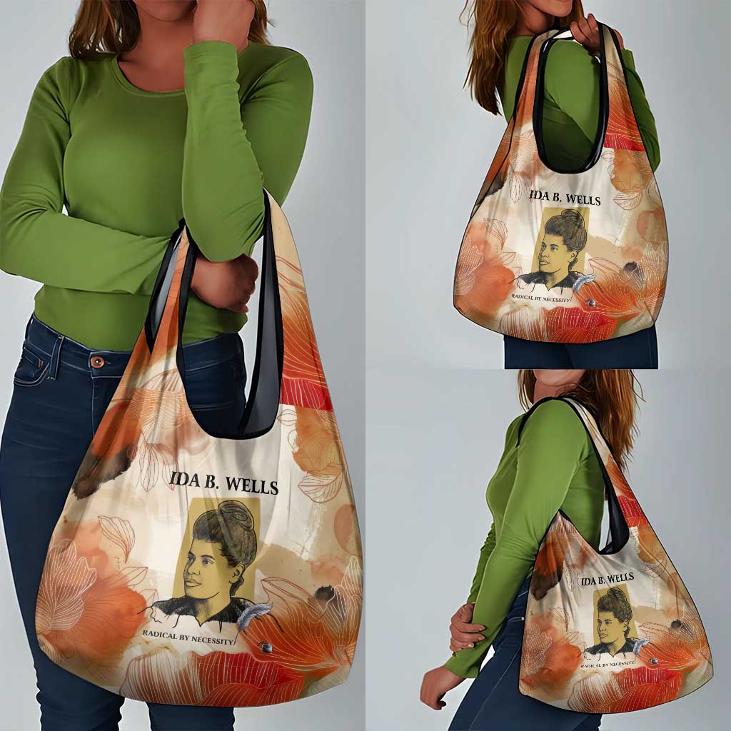 Ida B. Wells Grocery Bag with Floral Pen Design Illustrated Portrait Civil Rights and Journalism Tribute - African Pride