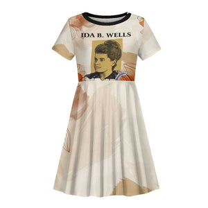 Ida B. Wells Kid Short Sleeve Dress with Floral Pen Design Illustrated Portrait Civil Rights and Journalism Tribute - African Pride