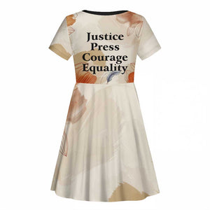 Ida B. Wells Kid Short Sleeve Dress with Floral Pen Design Illustrated Portrait Civil Rights and Journalism Tribute - African Pride