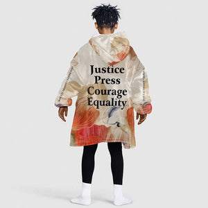 Ida B. Wells Kid Wearable Blanket Hoodie with Floral Pen Design Illustrated Portrait Civil Rights and Journalism Tribute - African Pride