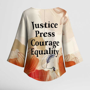 Ida B. Wells Kimono Sleeve Blouse with Floral Pen Design Illustrated Portrait Civil Rights and Journalism Tribute - African Pride
