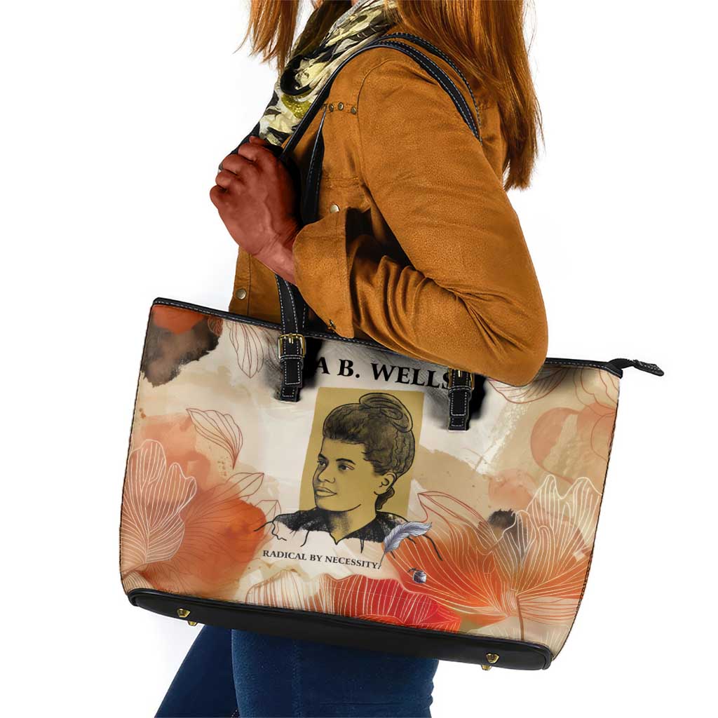 Ida B. Wells Leather Tote Bag with Floral Pen Design Illustrated Portrait Civil Rights and Journalism Tribute - African Pride