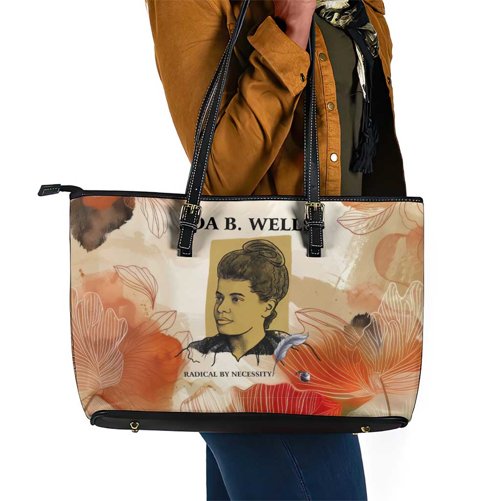 Ida B. Wells Leather Tote Bag with Floral Pen Design Illustrated Portrait Civil Rights and Journalism Tribute - African Pride