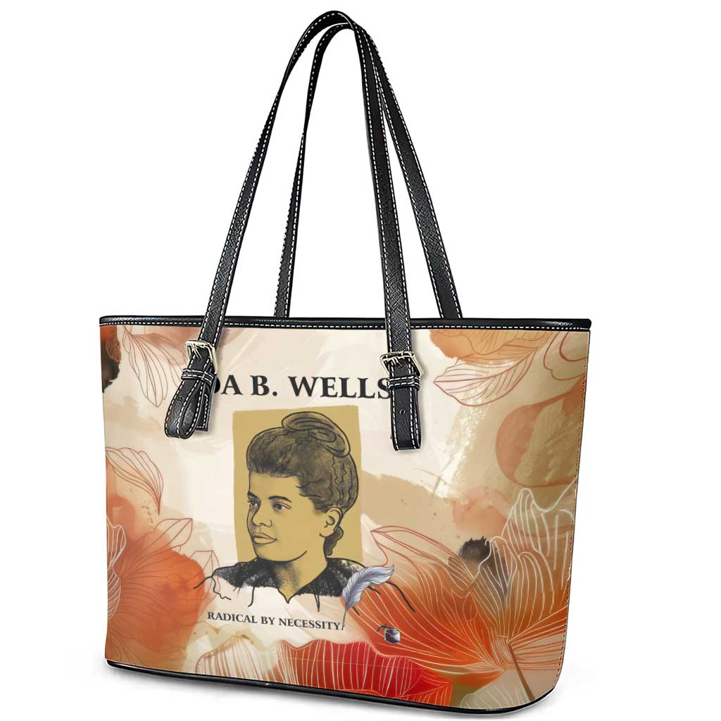 Ida B. Wells Leather Tote Bag with Floral Pen Design Illustrated Portrait Civil Rights and Journalism Tribute - African Pride