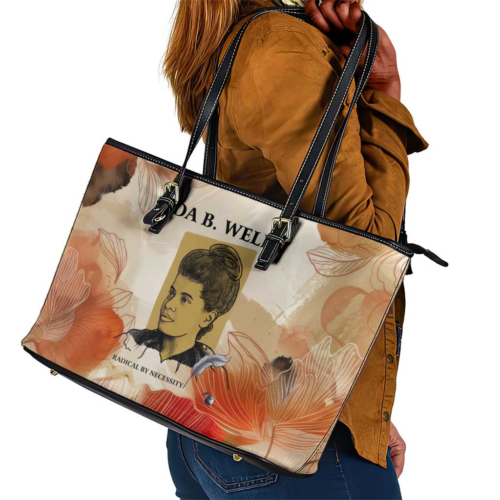 Ida B. Wells Leather Tote Bag with Floral Pen Design Illustrated Portrait Civil Rights and Journalism Tribute - African Pride