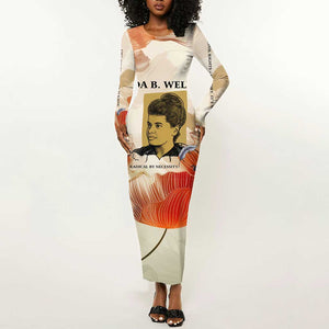 Ida B. Wells Long Sleeve Bodycon Dress with Floral Pen Design Illustrated Portrait Civil Rights and Journalism Tribute - African Pride
