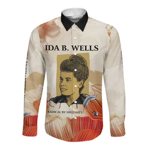 Ida B. Wells Long Sleeve Button Shirt with Floral Pen Design Illustrated Portrait Civil Rights and Journalism Tribute - African Pride