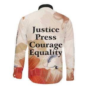 Ida B. Wells Long Sleeve Button Shirt with Floral Pen Design Illustrated Portrait Civil Rights and Journalism Tribute - African Pride