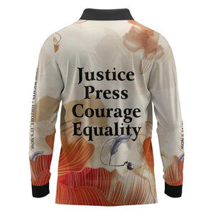 Ida B. Wells Long Sleeve Polo Shirt with Floral Pen Design Illustrated Portrait Civil Rights and Journalism Tribute - African Pride