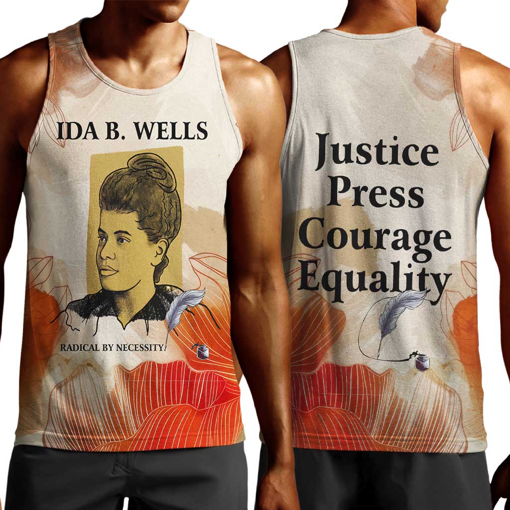 Ida B. Wells Men Tank Top with Floral Pen Design Illustrated Portrait Civil Rights and Journalism Tribute - African Pride