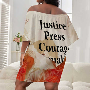 Ida B. Wells Off Shoulder Short Dress with Floral Pen Design Illustrated Portrait Civil Rights and Journalism Tribute - African Pride