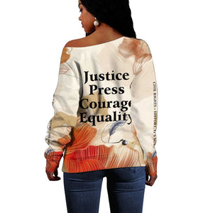 Ida B. Wells Off Shoulder Sweater with Floral Pen Design Illustrated Portrait Civil Rights and Journalism Tribute - African Pride