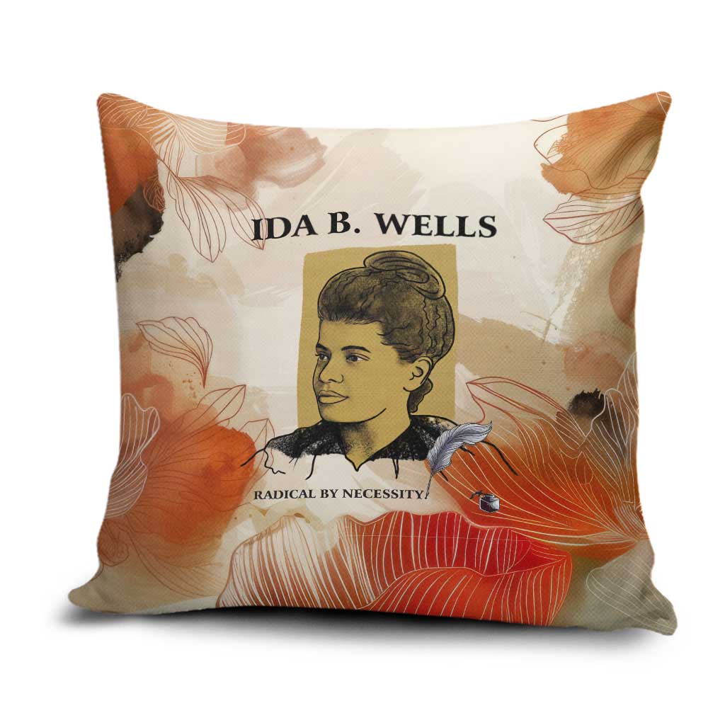 Ida B. Wells Pillow Cover with Floral Pen Design Illustrated Portrait Civil Rights and Journalism Tribute - African Pride