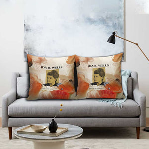 Ida B. Wells Pillow Cover with Floral Pen Design Illustrated Portrait Civil Rights and Journalism Tribute - African Pride