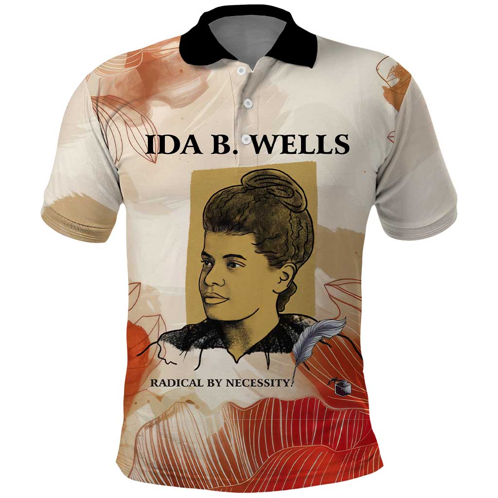 Ida B. Wells Polo Shirt with Floral Pen Design Illustrated Portrait Civil Rights and Journalism Tribute - African Pride