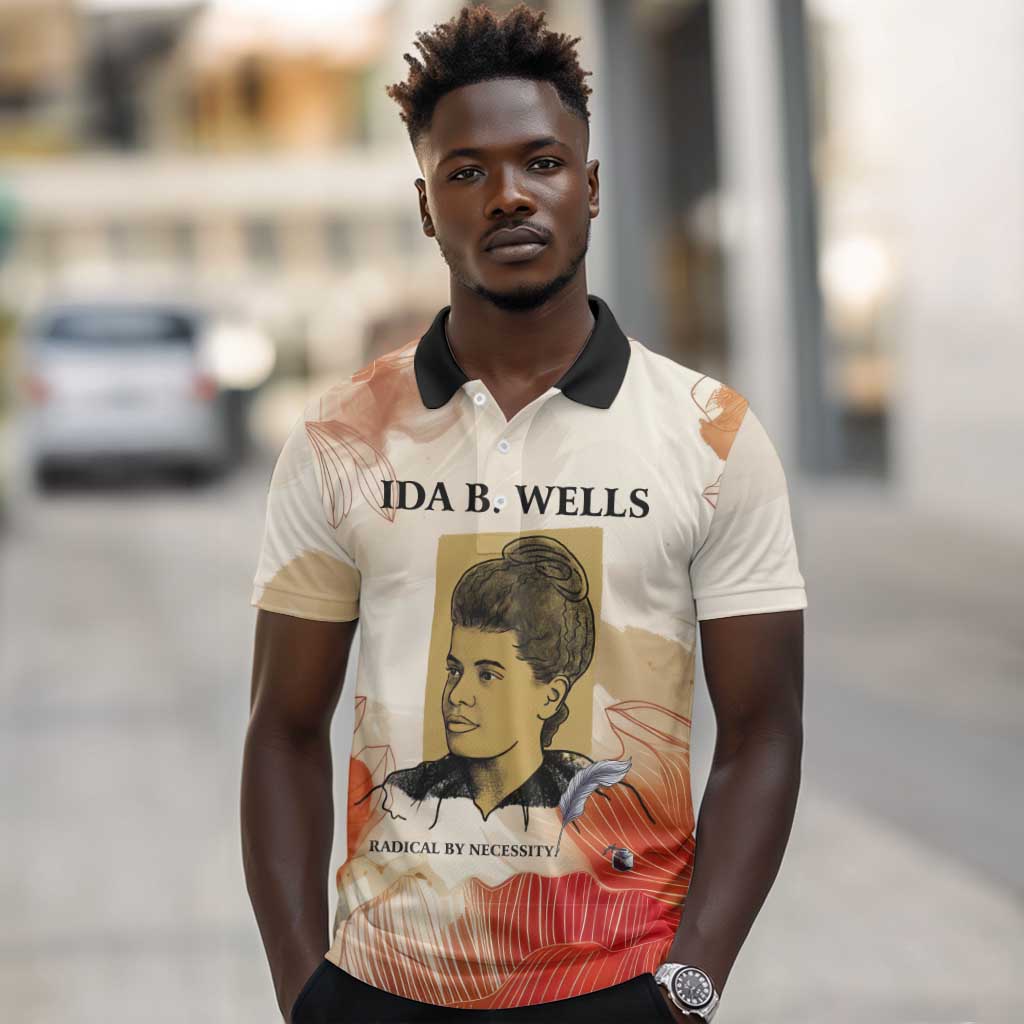 Ida B. Wells Polo Shirt with Floral Pen Design Illustrated Portrait Civil Rights and Journalism Tribute - African Pride