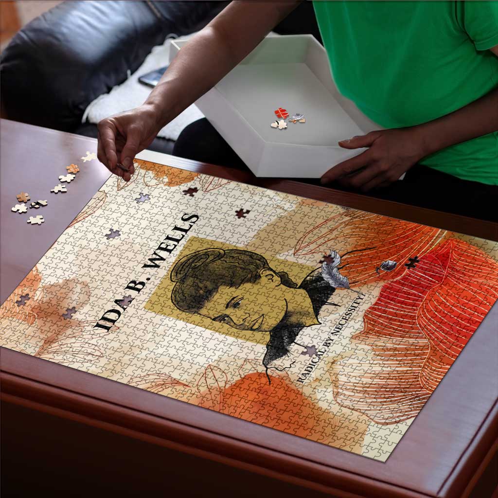 Ida B. Wells Puzzle with Floral Pen Design Illustrated Portrait Civil Rights and Journalism Tribute - African Pride
