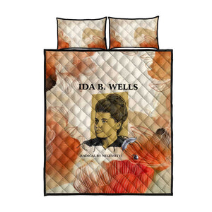 Ida B. Wells Quilt Bed Set with Floral Pen Design Illustrated Portrait Civil Rights and Journalism Tribute - African Pride