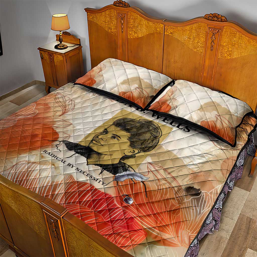 Ida B. Wells Quilt Bed Set with Floral Pen Design Illustrated Portrait Civil Rights and Journalism Tribute - African Pride