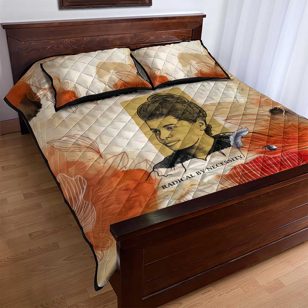 Ida B. Wells Quilt Bed Set with Floral Pen Design Illustrated Portrait Civil Rights and Journalism Tribute - African Pride