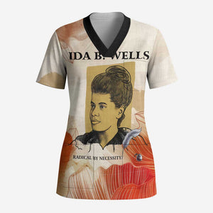 Ida B. Wells Scrub Top with Floral Pen Design Illustrated Portrait Civil Rights and Journalism Tribute - African Pride