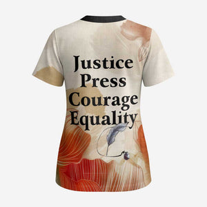 Ida B. Wells Scrub Top with Floral Pen Design Illustrated Portrait Civil Rights and Journalism Tribute - African Pride