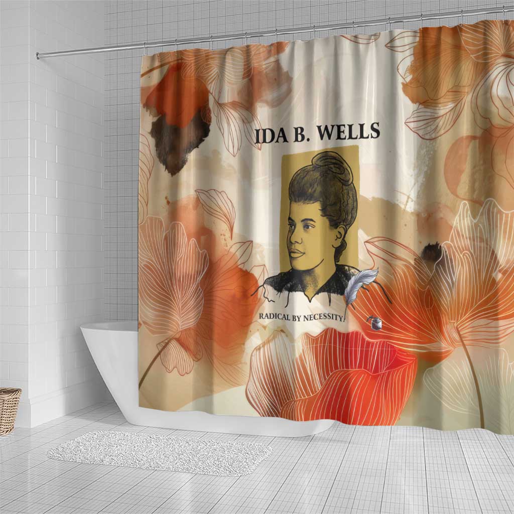 Ida B. Wells Shower Curtain with Floral Pen Design Illustrated Portrait Civil Rights and Journalism Tribute - African Pride