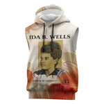 Ida B. Wells Sleeveless Hoodie with Floral Pen Design Illustrated Portrait Civil Rights and Journalism Tribute - African Pride