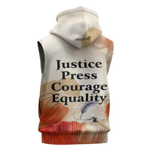 Ida B. Wells Sleeveless Hoodie with Floral Pen Design Illustrated Portrait Civil Rights and Journalism Tribute - African Pride