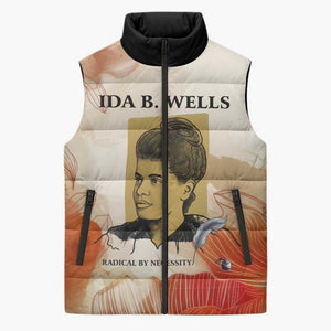Ida B. Wells Sleeveless Puffer Jacket with Floral Pen Design Illustrated Portrait Civil Rights and Journalism Tribute - African Pride