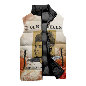 Ida B. Wells Sleeveless Puffer Jacket with Floral Pen Design Illustrated Portrait Civil Rights and Journalism Tribute - African Pride
