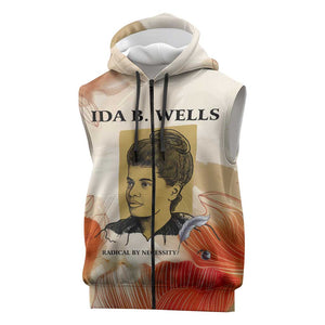 Ida B. Wells Sleeveless Zip Hoodie with Floral Pen Design Illustrated Portrait Civil Rights and Journalism Tribute - African Pride